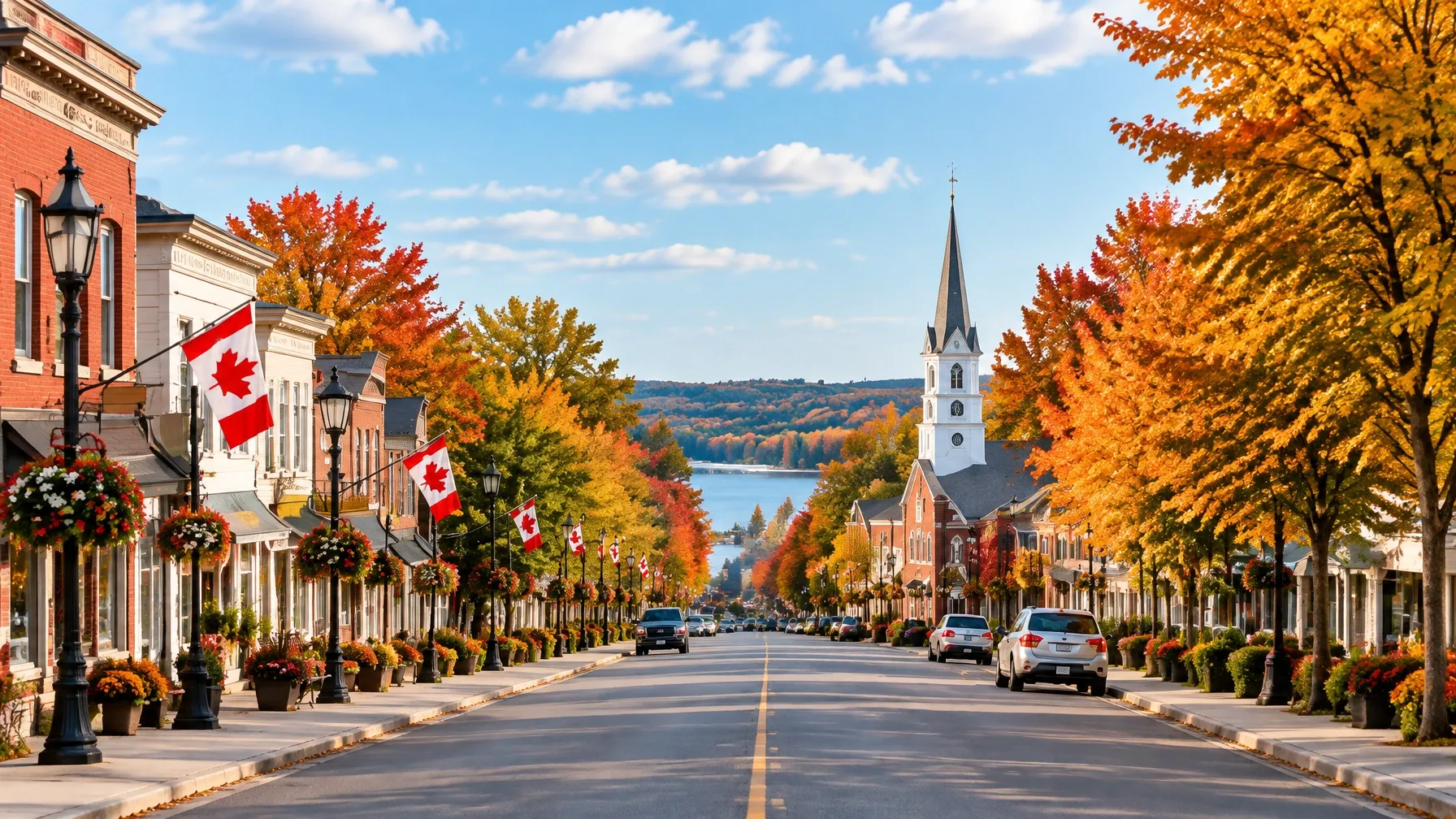 A tree-lined Cumberland County main street in autumn